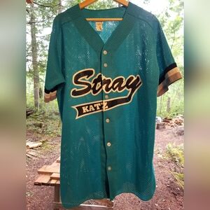 Athletic Knit Stray Katz Cats Baseball Jersey Button T Shirt XL Blue Black #9